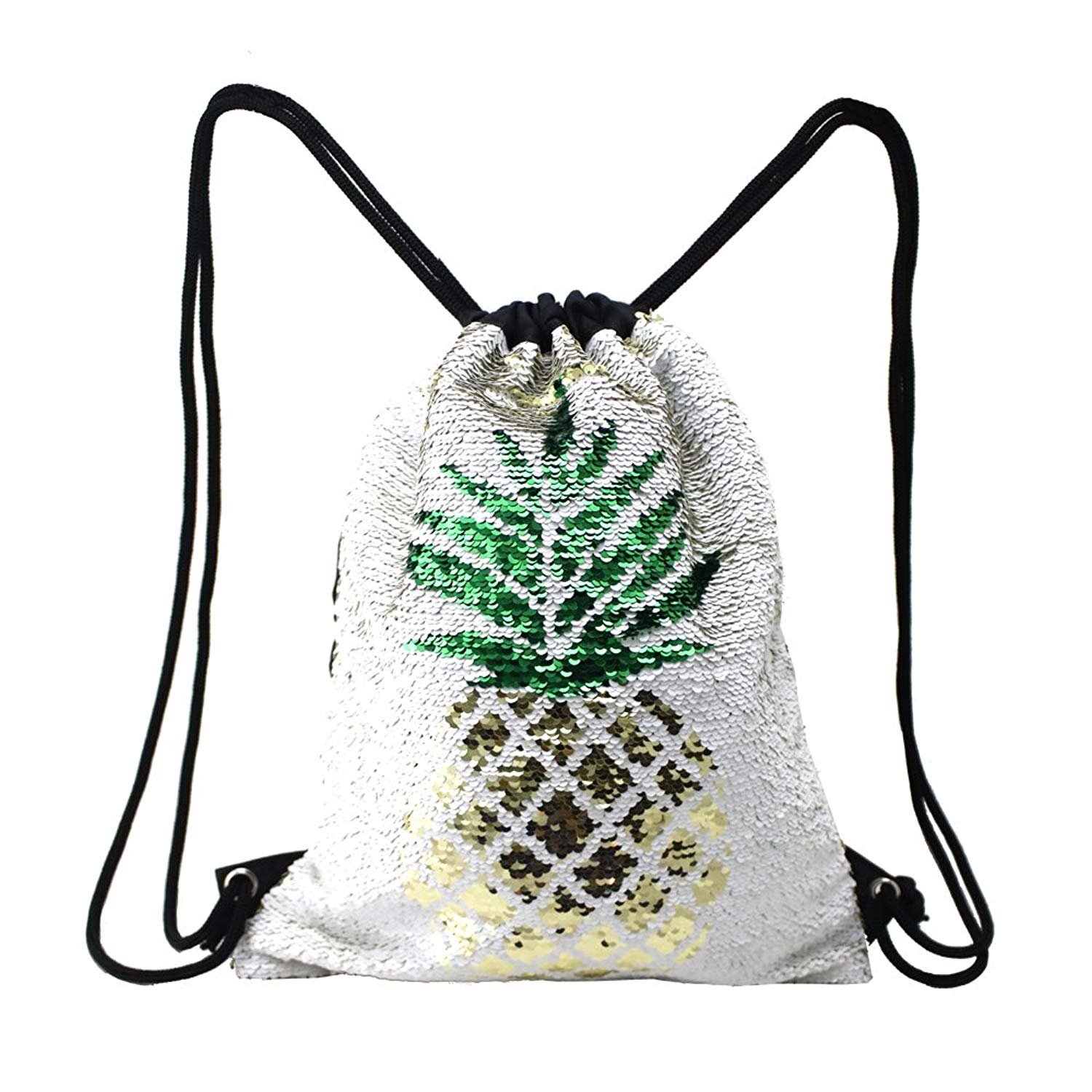 Tskybag Mermaid Sequin Bag Drawstring Sequins Backpack Gym Bag Glitter Mermaid Backpacks Magic Dance Bags for Women Girls Teens (Pineapple)