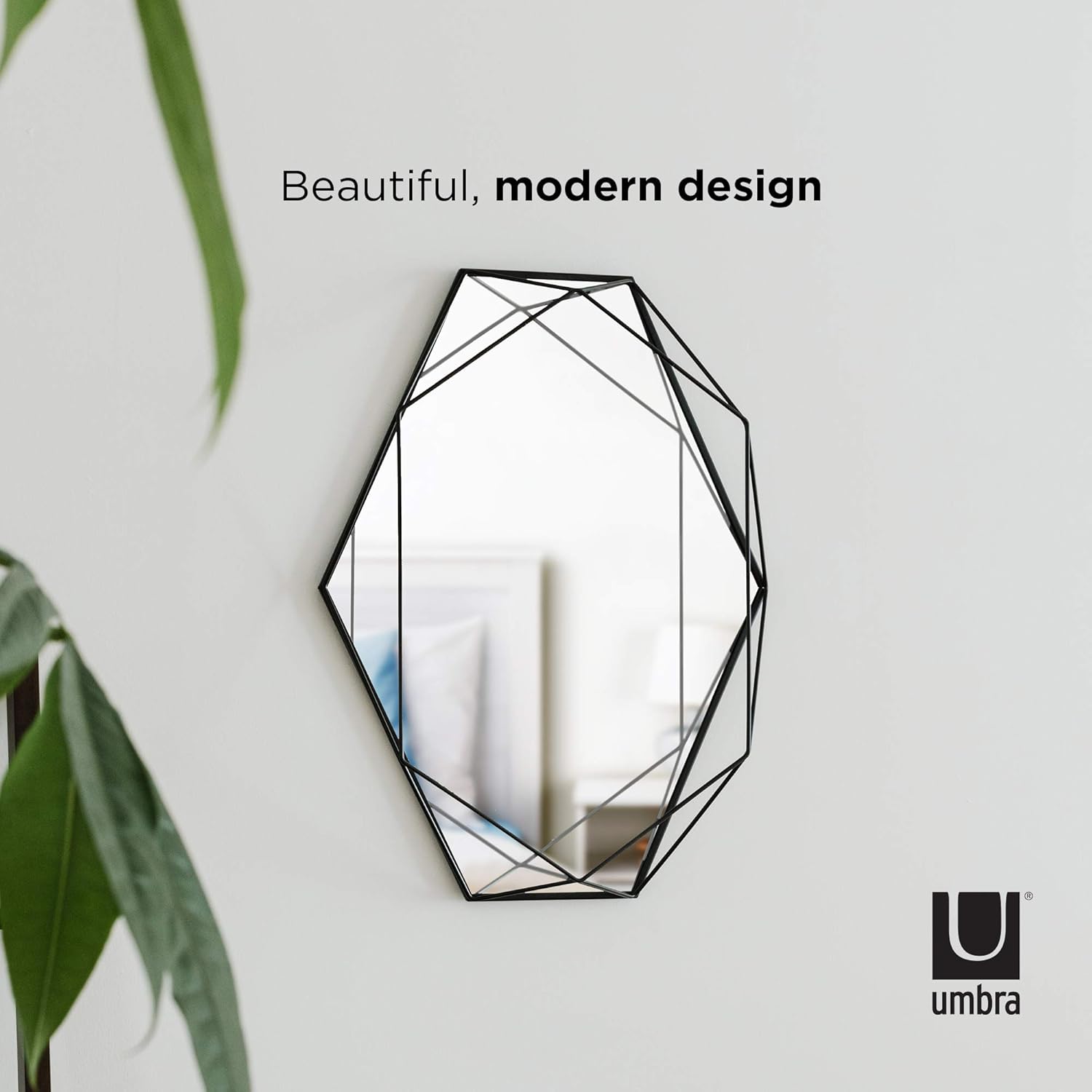 Umbra Prisma Modern Geometric Shaped Oval Mirror Wall Decor for Bedroom, Bathroom, Living, Dining Room, 22x17In, Black: Home & Kitchen