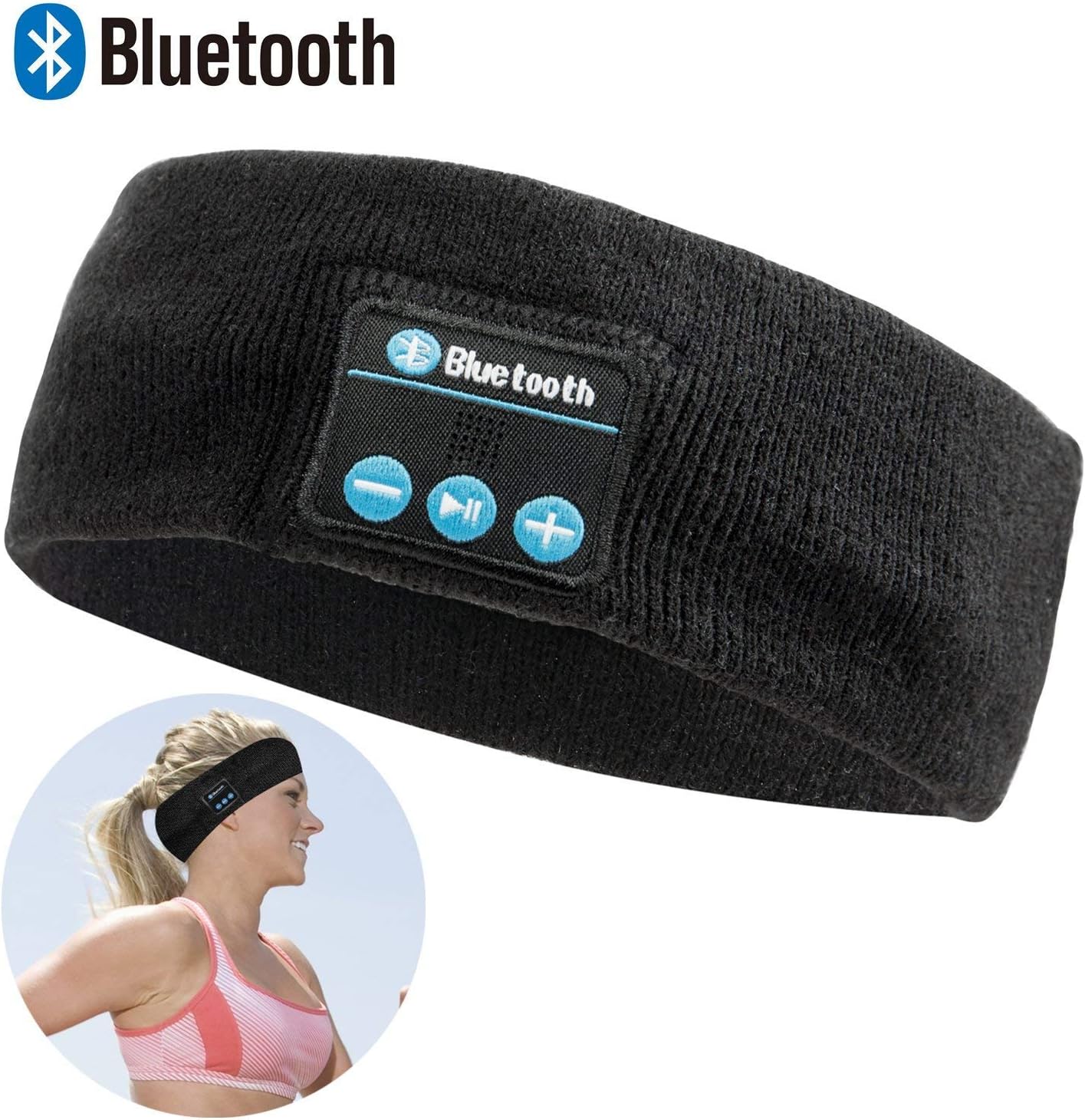 Bluetooth Music Sports Headband - Lavince Wireless Bluetooth Stereo Headband Headphones Headset Earbuds for Sport Running Yoga Sleeping Black