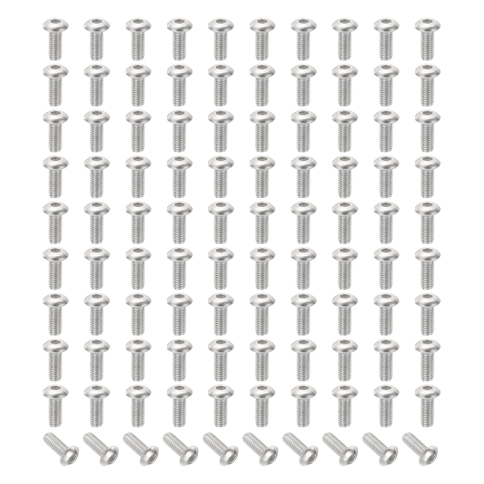 PATIKIL M4-0.7x10mm Button Head Socket Cap Screws, 100 Pcs 304 Stainless Steel 18-8 Hex Socket Cap Screw Bolts Allen Hex Drive Full Machine Thread