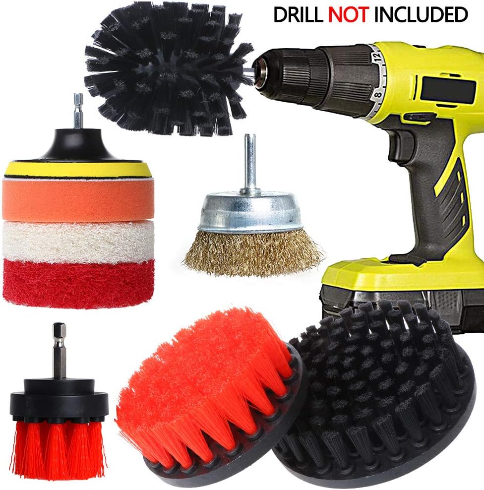 Drill Brushes for Cleaning Attachment Set 9 Pieces with Power Scrubber Nylon Brush,Pads Connector,Sponge,Scrub Pads