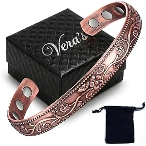 Vera's Copper Bracelet for Women, Open Copper Cuff Bracelet, Adjustable & Flower Pattern