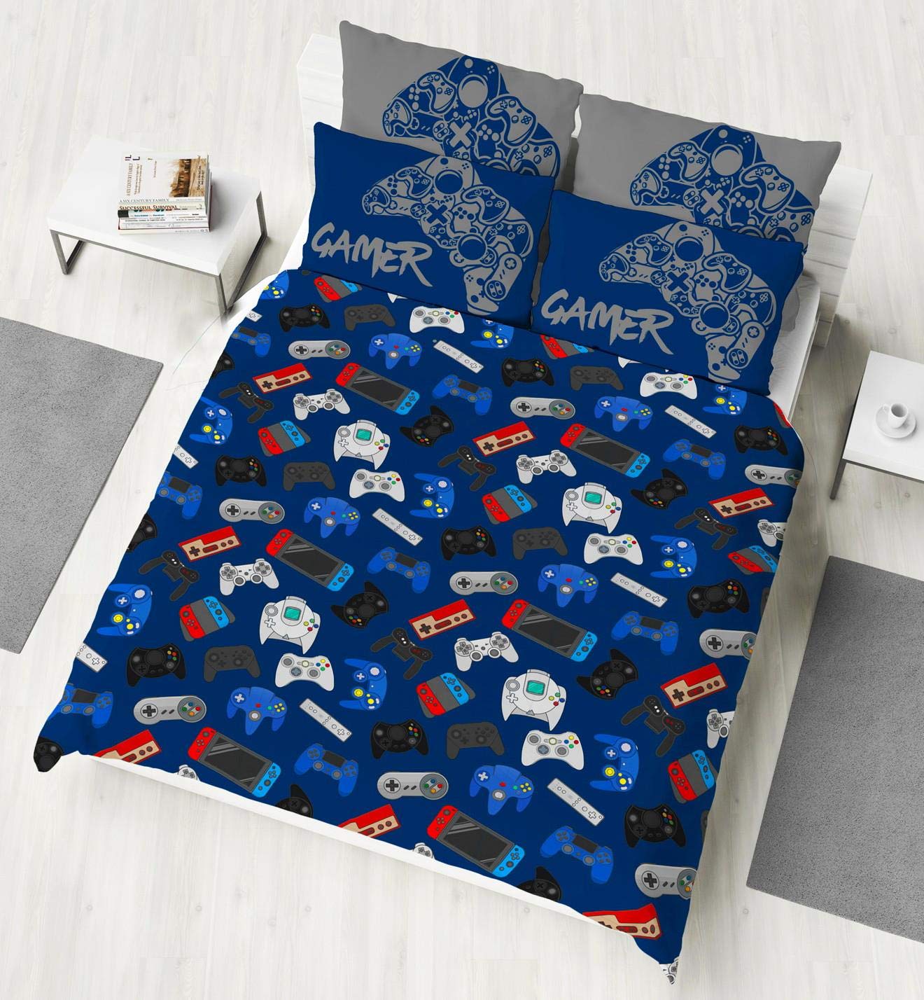 GAMER Double Duvet Cover - Gaming Controller Design Reversible Bedding Set - Polycotton