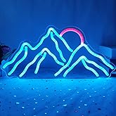 GMMLLG Dimmable Mountain Neon LED Light Sign, 16.9’’*8’’ Sunrise & Sunset for Bedroom, Living Room, Hotel, Wall Decor Christmas Gift (Ice Blue,Red)