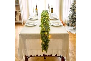 NOICLUB 9FT Real Touch Norfolk Pine Christmas Garland with Light Winter Artificial Faux Greenery Garland Table Mantle Stairs Fireplace Wall Decor Outdoor Indoor Porch Home Decorations (Battery Not Included)