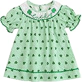 Toddler Girl St. Patricks Day Outfit Embroider Lucky Green Plaid Clover Dress Baby St Patrick Dresses Irish Clothes