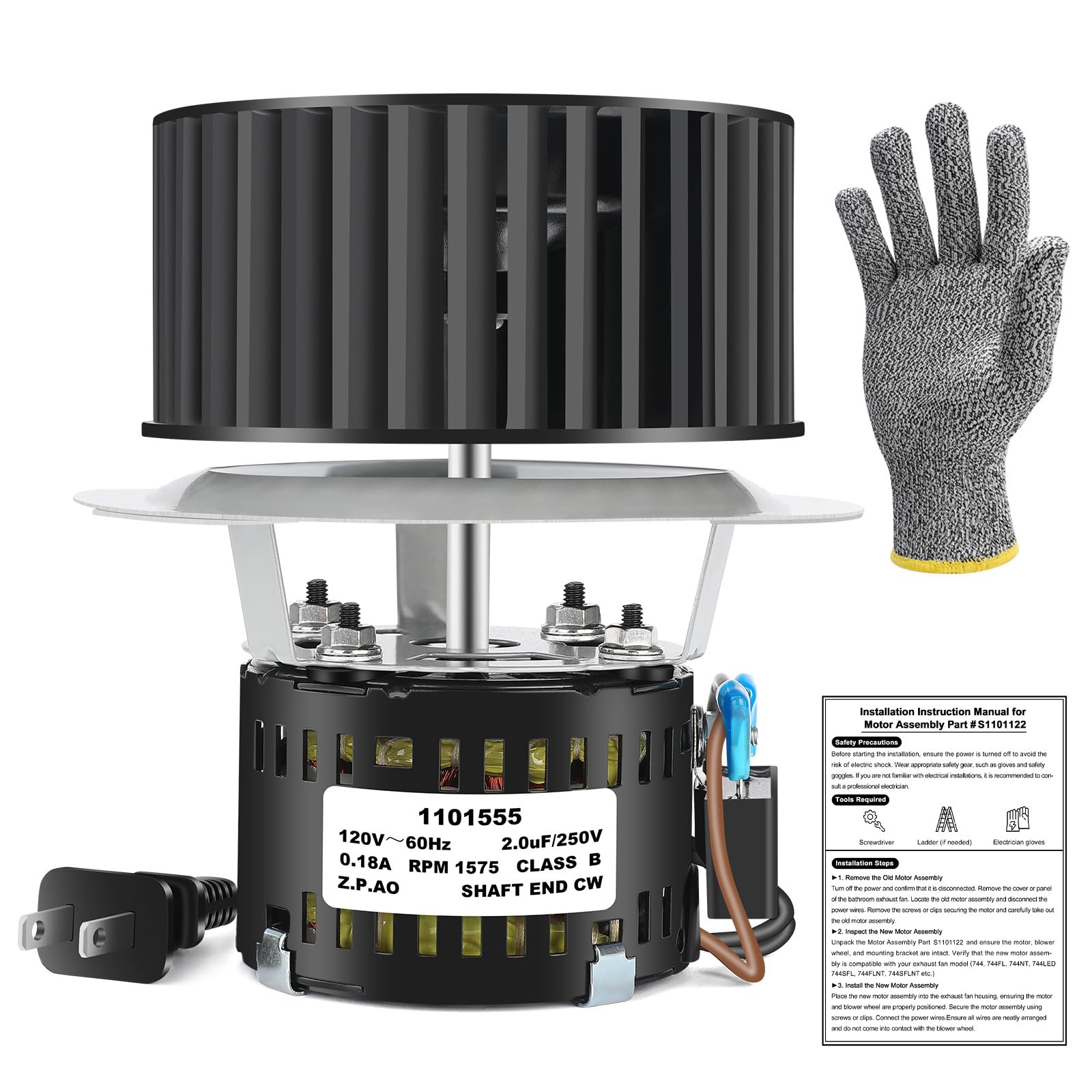 Photo 1 of S1101122 Replacement Motor Assembly - 70 CFM, 1.5 Sones - Compatible with 744, 744FL, 744LED, 744SFL, 744FLNT, 744NT, 744SFLNT Bathroom Exhaust Fan - Quiet Operation & Easy Installation