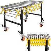 BLUEIAN 660 LBS Adjustable Conveyor Roller Length 23.5''-52'' Height 30''-50'' Expandable Conveyor Roller with Wheels, Stainless Steel 24'' Wide Roller Conveyor Belt for Woodworking Planer Warehouse