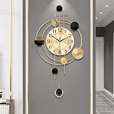 Gilacco Wall Clock with Pendulum, Silent Quality Quartz Battery Operated, Round Analog Large Wall Clock for Living Room Kitchen Bathroom Bedroom Wall Home Decor, 15.4x28inch, Golden
