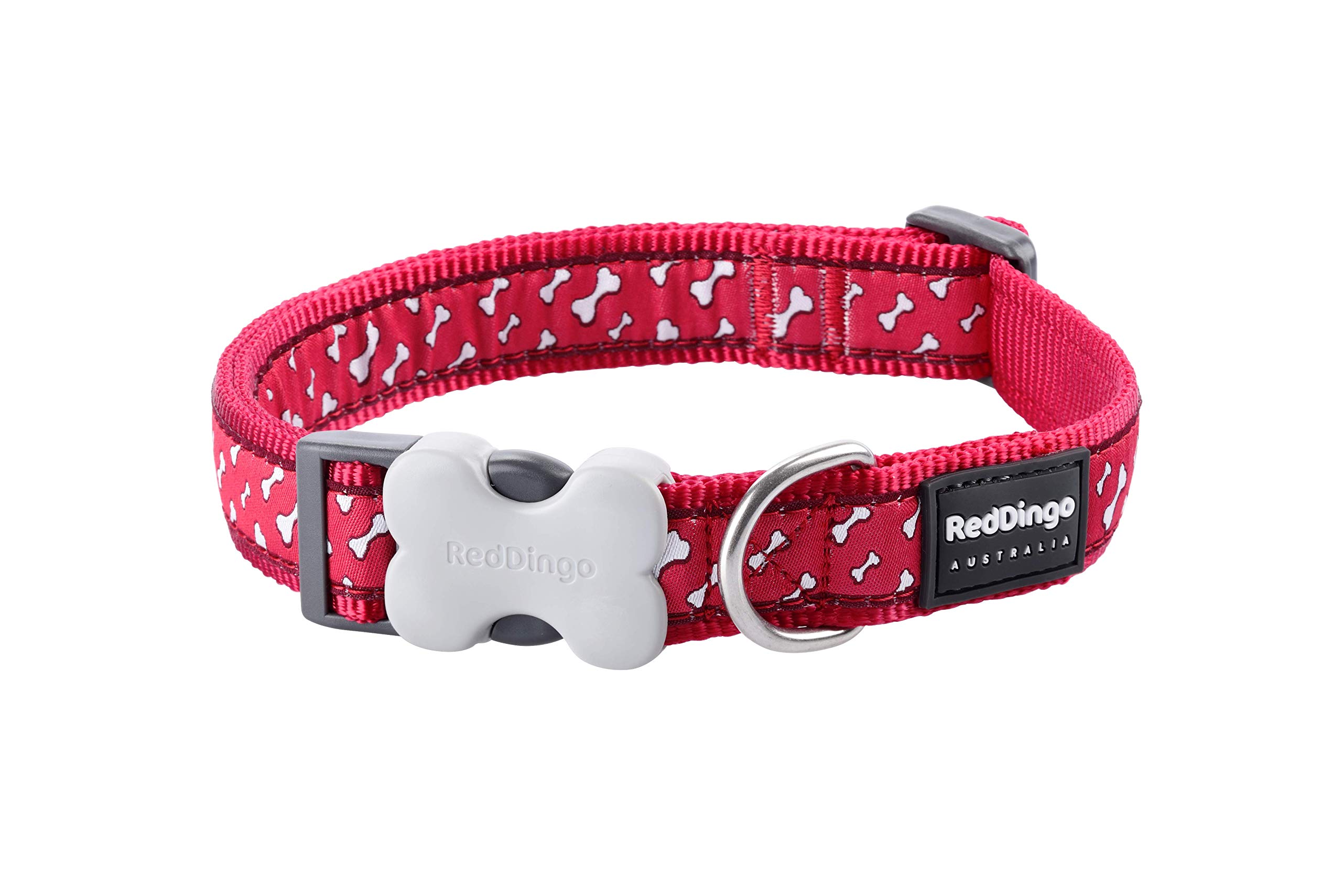 Red Dingo Bucklebone Dog Collar Design, Flying Bones Red, Large 25mm