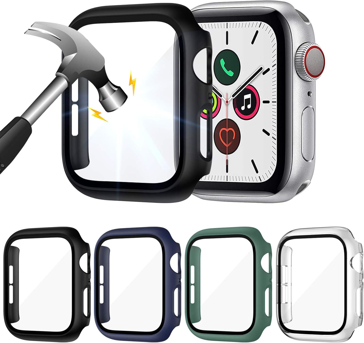 ZEBRE 4-Pack Screen Protector Compatible with Apple Watch SE/Series 6 / Series 5 / Series 4 44mm, Hard PC Tempered Glass Protective Case Cover Compatible with iWatch Series SE/6/5/4