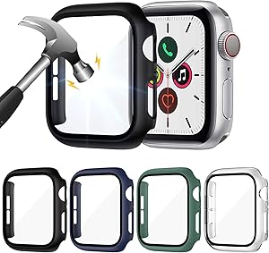 ZEBRE 4-Pack Screen Protector Compatible with Apple Watch SE/Series 6 / Series 5 / Series 4 44mm, Hard PC Tempered Glass Protective Case Cover Compatible with iWatch Series SE/6/5/4