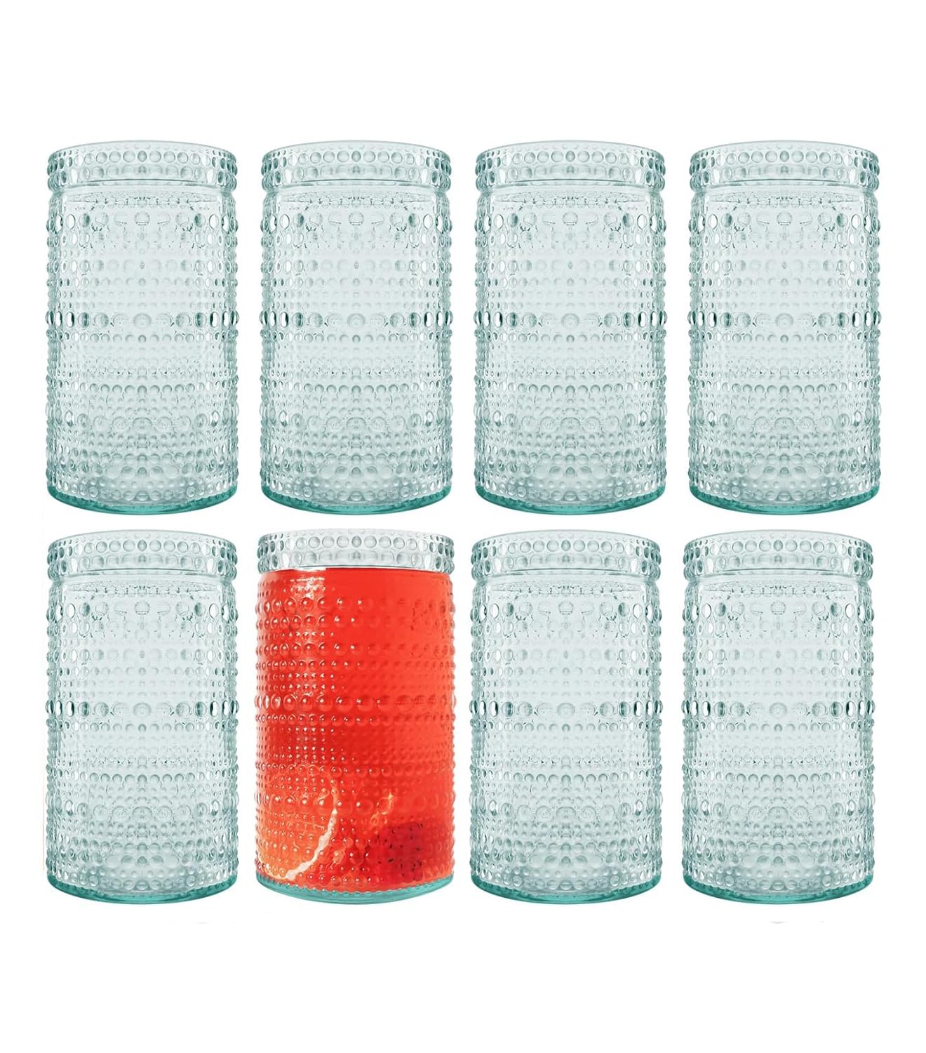 Photo 1 of Hobnail Drinking Glasses Set of 8-16oz Handmade Vintage Style Recycled Glass Beaded Cups - For Whiskey, Wine, Cocktails - Vintage Drinking Glasses, Clear