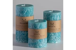MOZEAL Hand-Poured, Unscented Turquoise Crystal Pillar Decorative Candles, Elegant Set of 3 in Different Sizes (3"x4", 3"x5", 3"x6"), Luxurious Décor for Spring Homes & Events