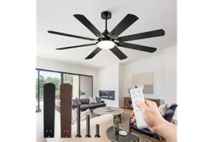 Fanbulous 62 Inch Ceiling Fans with Lights, Black Modern Ceiling Fan with Remote,Large Farmhouse Indoor & Outdoor Ceiling Fan with 8 Dual Finish Blades, Quiet DC Motor, Bright LED Light