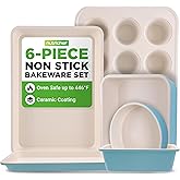NutriChef 6-Piece Baking Pan Set, Carbon Steel Bakeware with Premium Ceramic Nonstick Coating, Includes 12-Cup Muffin Pan, Cake & Loaf Pan, Wide Bake Pan, & Cookie Sheet - Turquoise