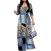 PinkPatty Plus Size Maxi Dress for Women Casual Summer Sundress 3/4 Sleeves Party Dresses with Belted Medium