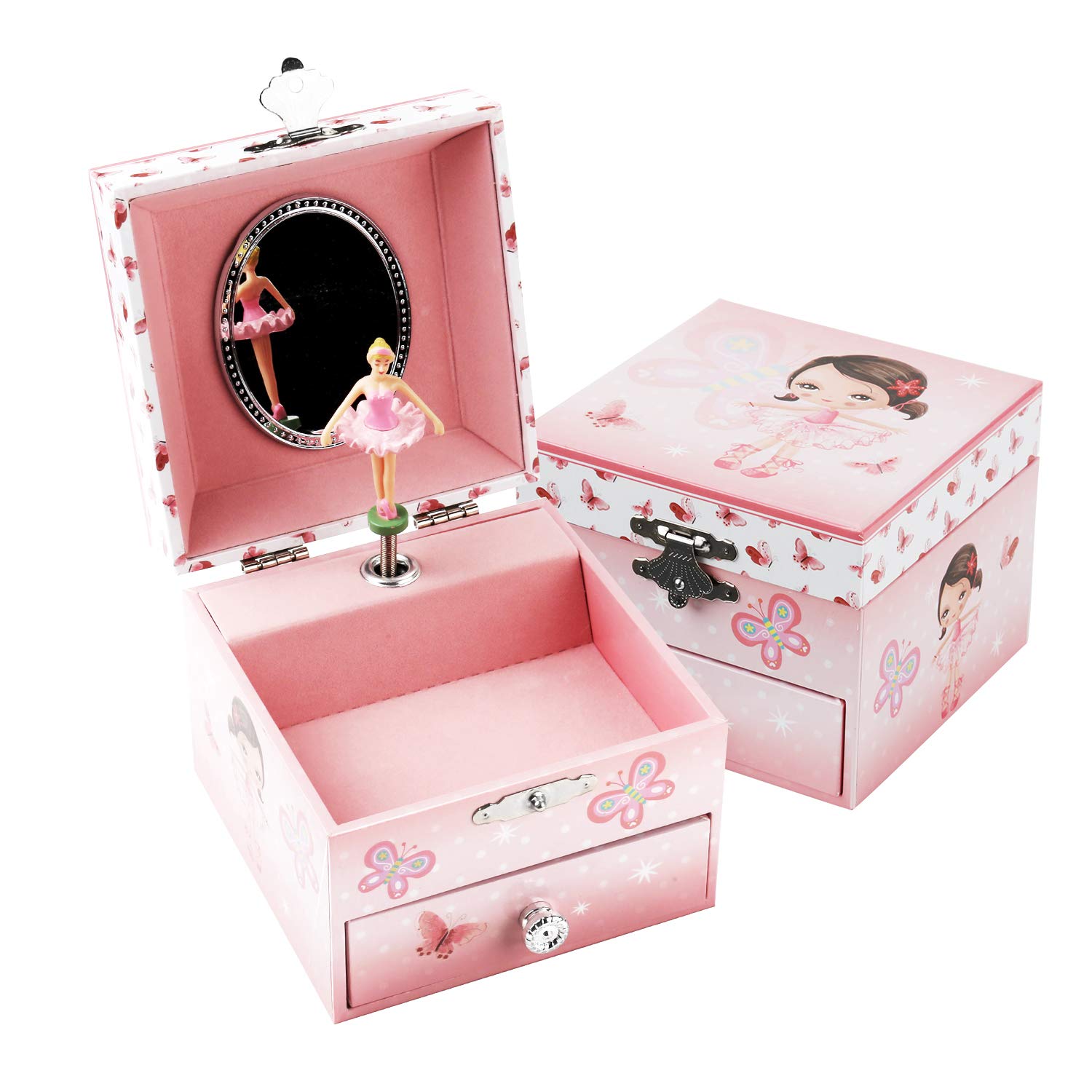 TAOPU Girl's Musical Jewellery Storage Box With Pullout Drawer and Spinning Ballerina, Music Box for Kids Jewel Storage for Ages 3-10 Girls Gift