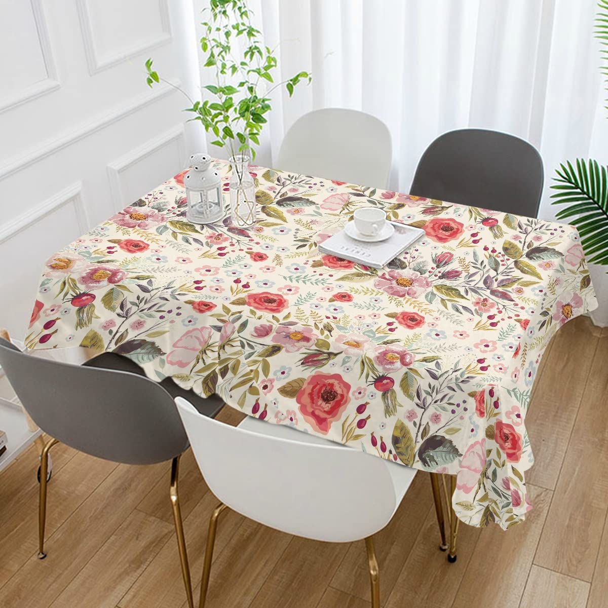 ALAZA Fabric Tablecloth, Vintage Flower Floral Tablecloth Rectangle,Washable Table Cover Decoration for Home Kitchen Coffee Dinning Party(152 x 304.8 cm)
