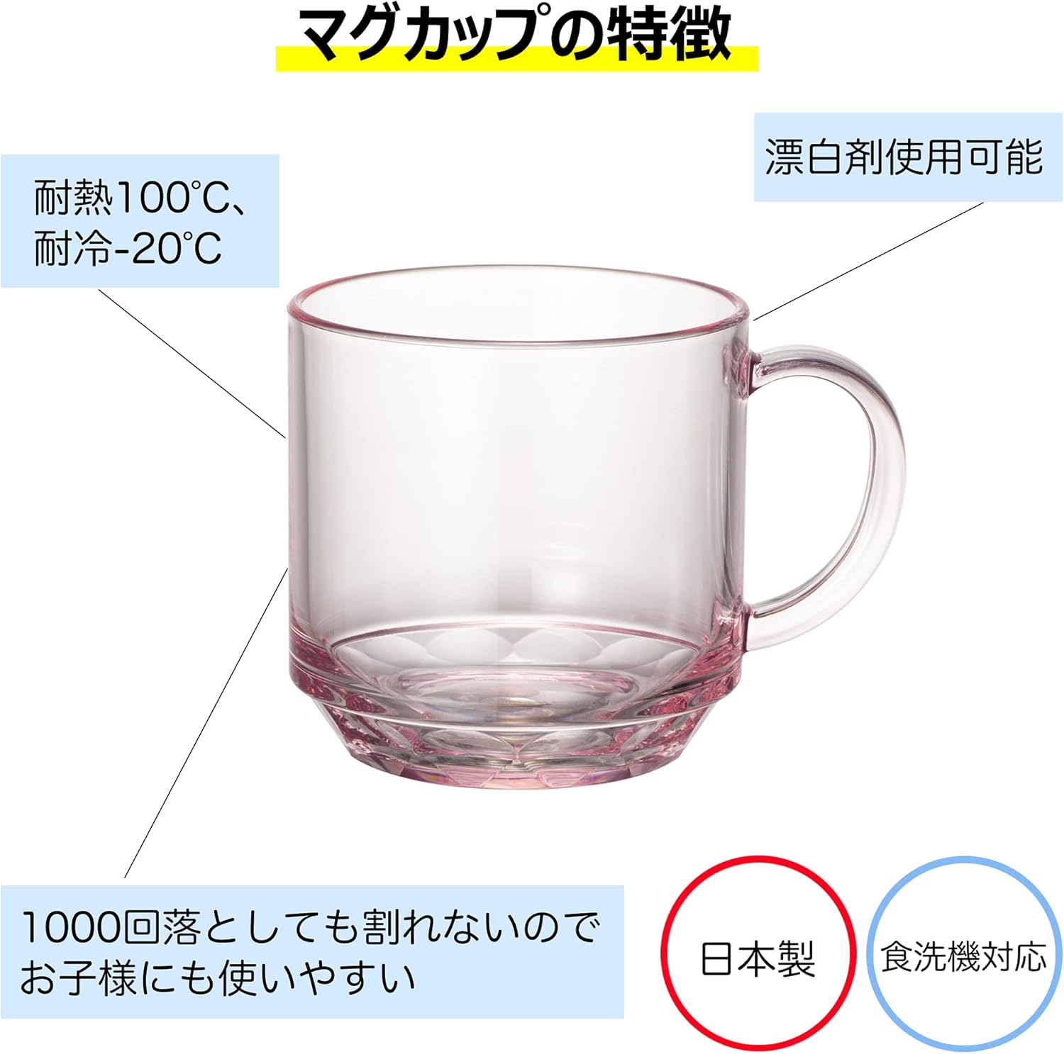 Amazon Co Jp 石川樹脂工業 マグカップ クリスタルマグ ピンク 0ml 7 X 9 4 X 7 1 Cm 割れないグラス トライタン 食洗機対応 耐熱100度 子供にも安心 アウトドア うがいコップ 日本製 Pm101 0 ホーム キッチン