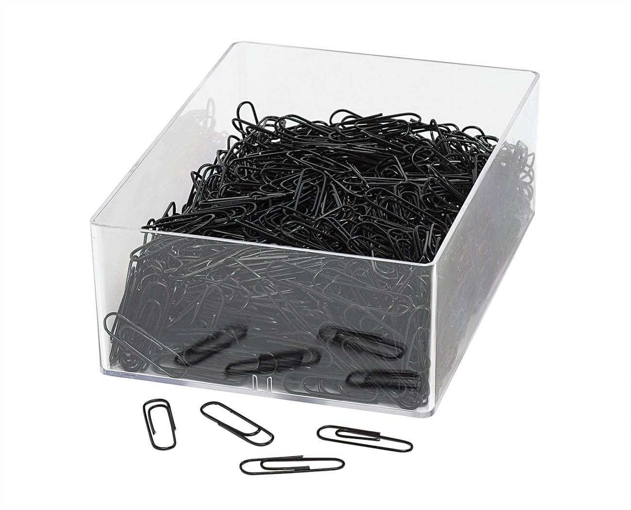 Wedo 901244601 Paper Clips 27 mm Metal Plastic Coating Black Set of 1000 in Transparent Box