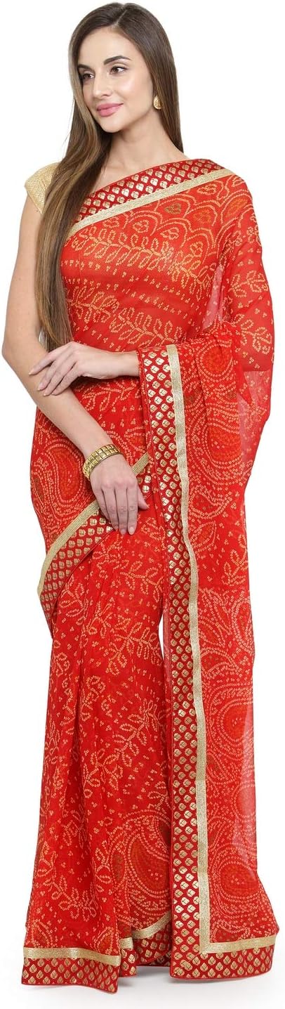 geroo jaipur Georgette with Blouse Piece Saree (SARS-18477_Red_OneSize)