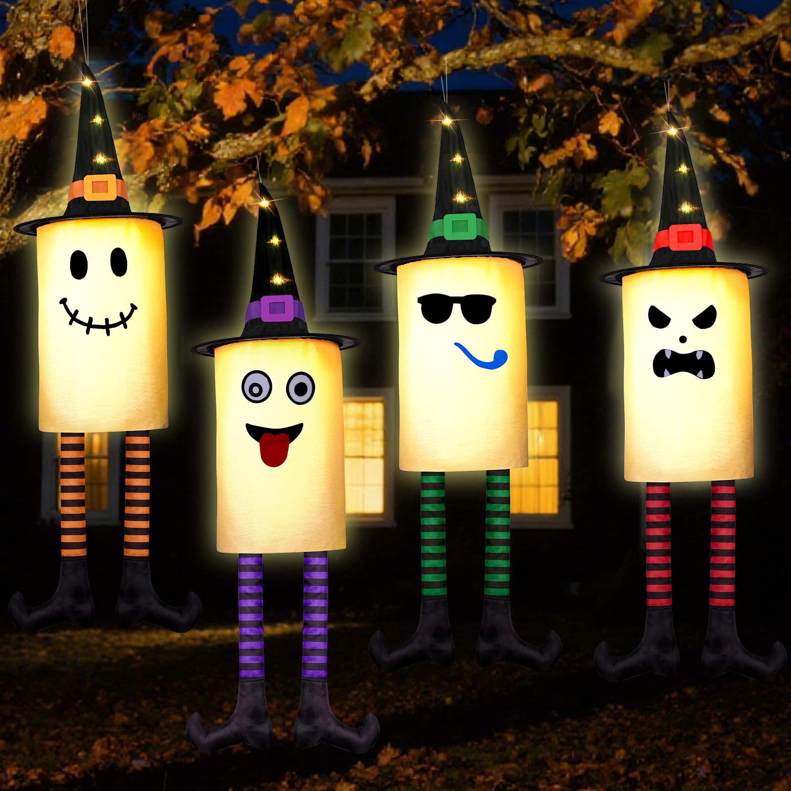 Photo 1 of ***PARTIAL SET ONLY 1 (ORANGE COLOR)*** 4 Pack  Hanging Ghosts Halloween Decorations Outdoor, Glowing Ghosts with Witch Hats LED Halloween Ghost Lights for Yard Tree Porch Window Indoor Outdoor Party Decor