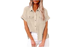 Binmer Womens Cotton Linen Button Down Shirt 2024 Fashion Plus Size Blouse Summer Casual Loose Dressy Short Sleeve Tops S-5XL
