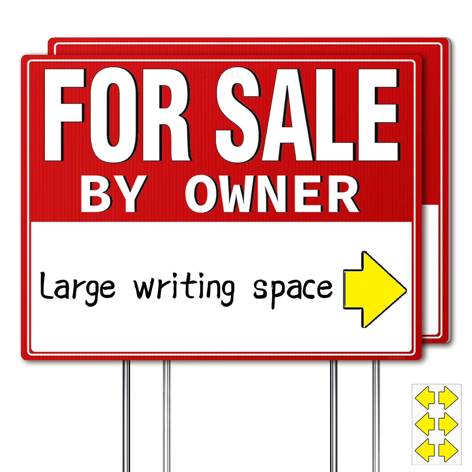 Photo 1 of 2 Pack For Sale By Owner Yard Sign with Metal Stakes, 17x13" Weatherproof Double-Sided Signs - Extra Large Writing Space, Arrow Stickers, FSBO Signage for House & Home Real Estate