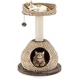 PETSITE Modern Cat Tree Tower, Paper Rope Natural Bowl Shaped with Perch, Scratching Post, Rattan Cat Activity Tree for Kittens, 28" Tall