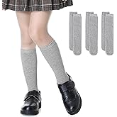 Durio 3 Pairs Knee High Socks for Girls Long Socks for Girls Boys Kids School Uniform Socks Breathable Seamless Socks