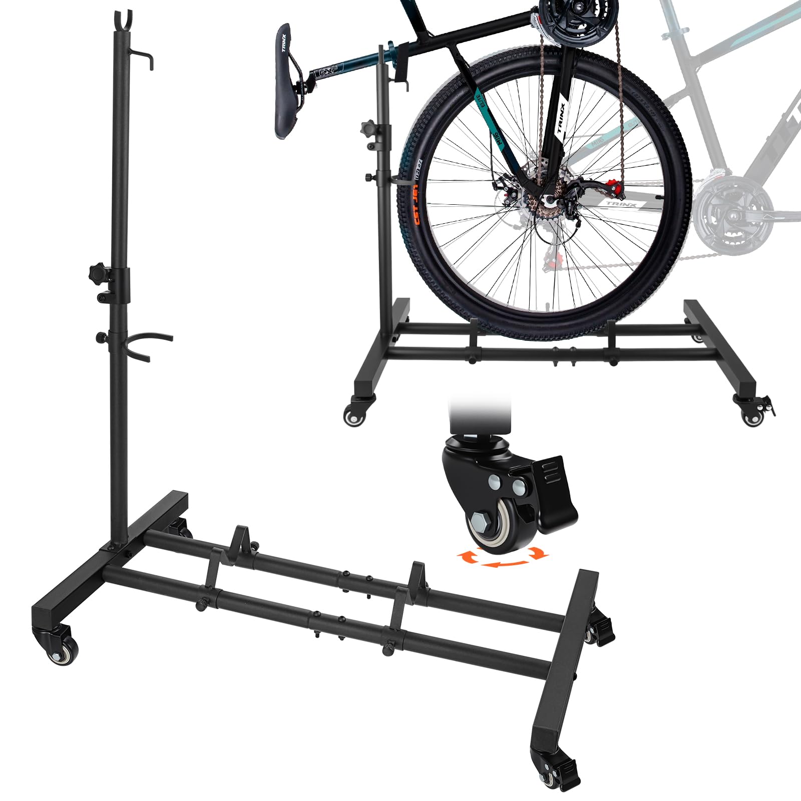 Photo 1 of Hammrit Wheeled Vertical Bike Stand - Adjustable Height Upright Bike Rack for Indoor and Garage Storage | Easy-to-Move Floor Mount Bicycle Holder Suitable for Vertical and Horizontal Bike Parking