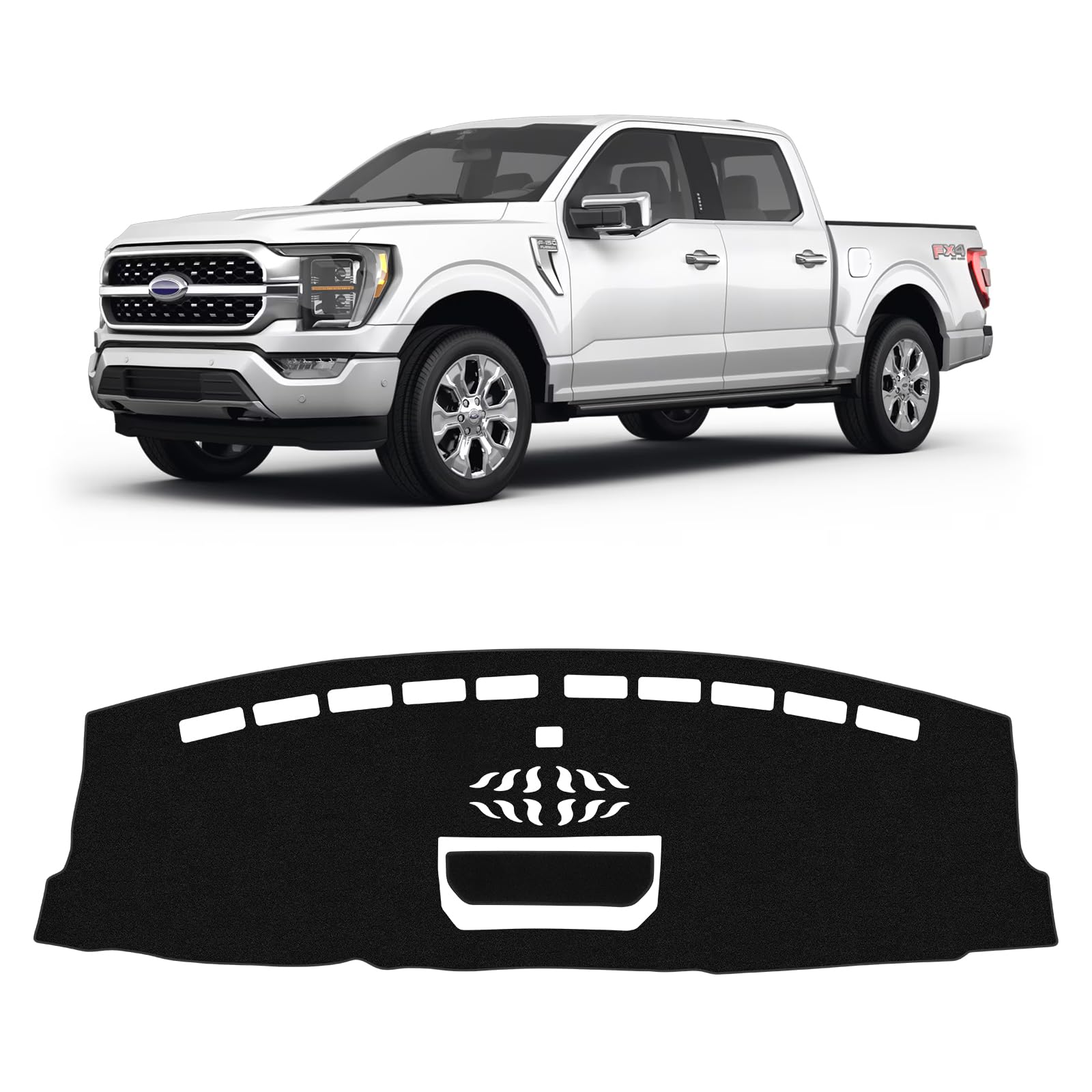 Photo 1 of KUST Car Dash Cover for Ford F150 F-150 2021 2022 2023 2024 2025 2026 Polyester Dashboard Cover Non-Slip Center Console Dash Cover Dashboard Mat Sunshade No Glare Black
