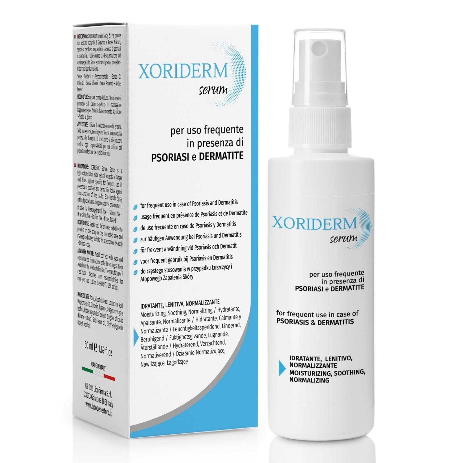 Xoriderm Serum Lotion helps in presence of Psoriasis and Dermatitis of the scalp. Soothing, moisturizing and rebalancing action.