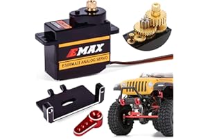 DOVERC Metal Gear EMAX RC Servo Steering Servo with Servo Mount Bracket and Arm for RC Car Boat Model Parts Axial SCX24 Upgrade Parts, 12g (Black & Red)