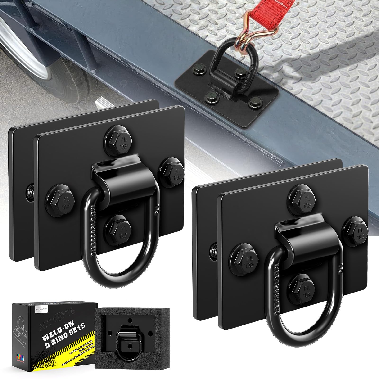 Photo 1 of AUTOBOTS 1/2" D Rings for Trailers Heavy Duty Trailer Tie Down Anchor, Max 12,000 Lbs,Includes Mounting Hardware, Forged Steel Bolt-on D Ring 2 Pack Black
