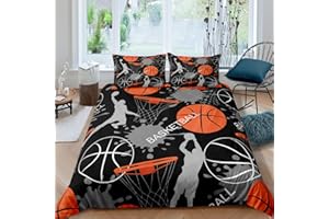 Feelyou Kids Basketball Bedding Set Cool Sport Theme Comforter Cover Set for Boys Teens 1 Duvet Cover with 2 Pillowcases Queen Size