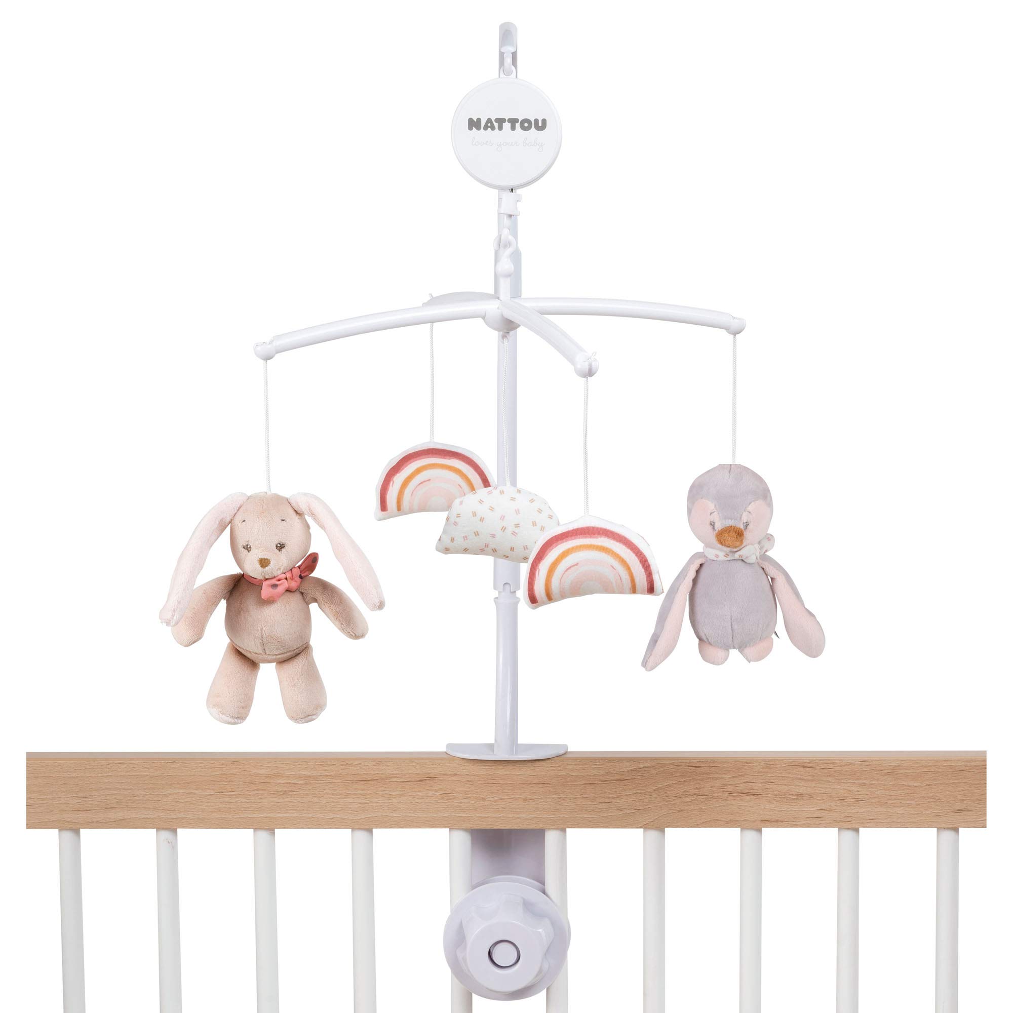 Nattou Musical Mobile with Soothing Lullaby and Detachable (Machine Washable) Plush Soft Toys, Cot/Next-to-Me Wide-Up Sleep Soother, No Batteries Needed, 31 x 31 x 9 cm, Sasha and Pauline Collection