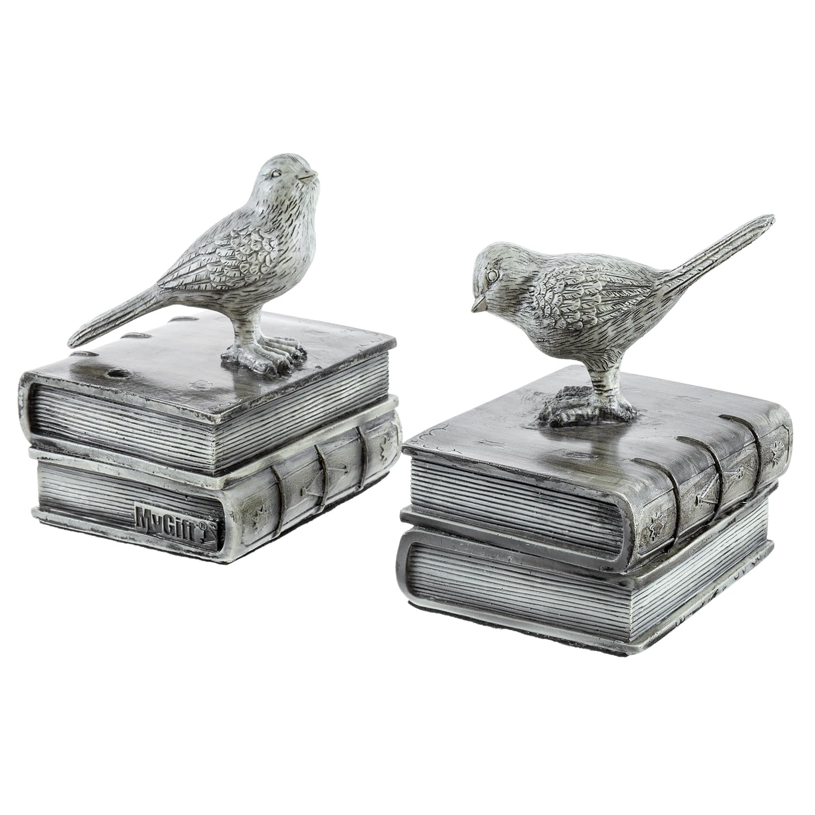Photo 1 of ***MAJOR DAMAGE*** MyGift Resin Decorative Bookends for Heavy Books with Bird and Book Design, Farmhouse Book Ends, Vintage White Bookends, 1 Pair