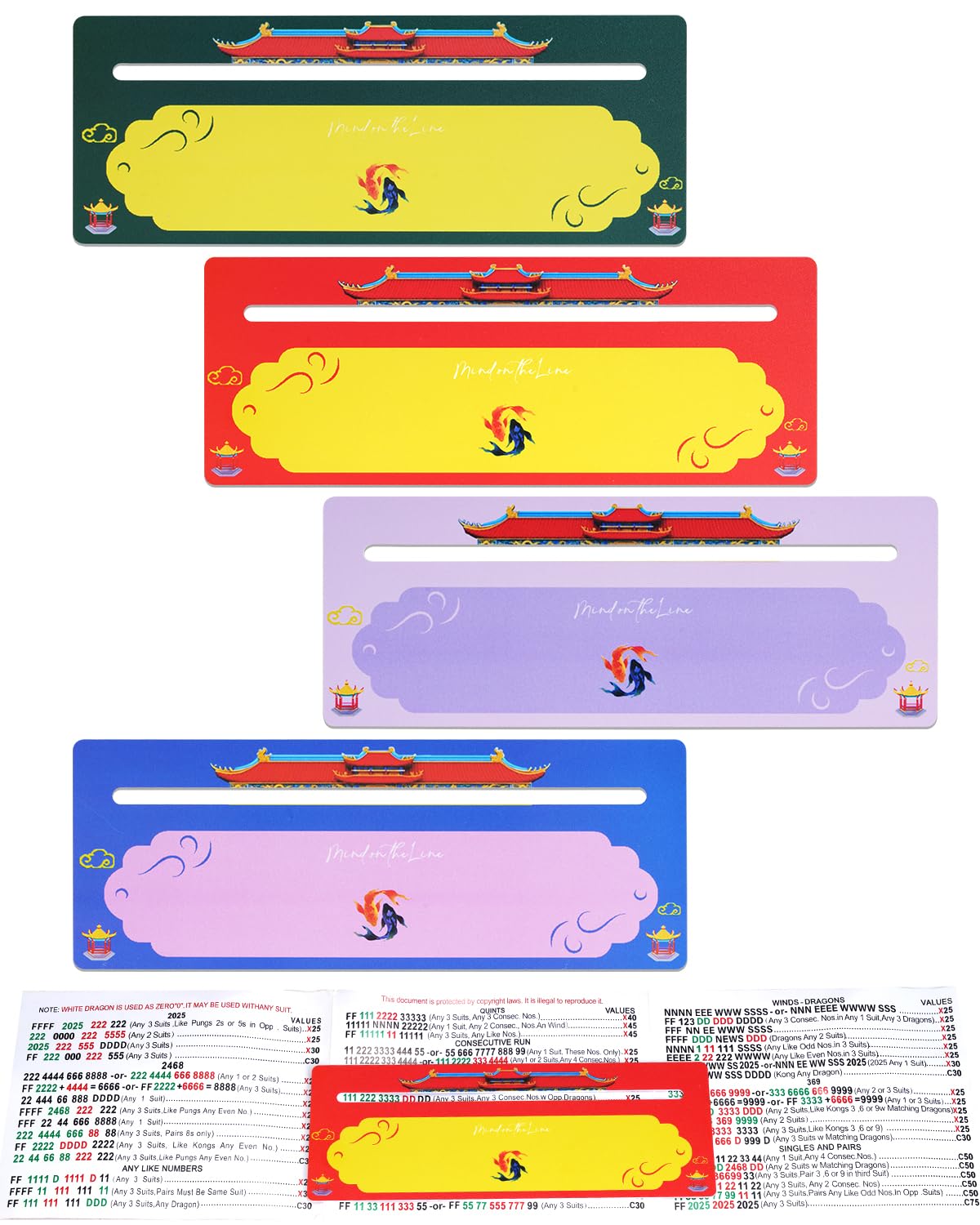 Adkoat® 4PCS Chinoiserie Mahjong Line Finder - Mah Jongg Card Guided Reading Ruler Tracker Tool for Beginner Seniors - ADHD Dyslexia Overlays Aid Maker Reader - Mah Jongg Accessories and Gifts