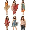 Reversible Boho Wrap Skirts For Women - 2-Layer Long Sari Skirts, Pack Of 5 Assorted Prints - View #6