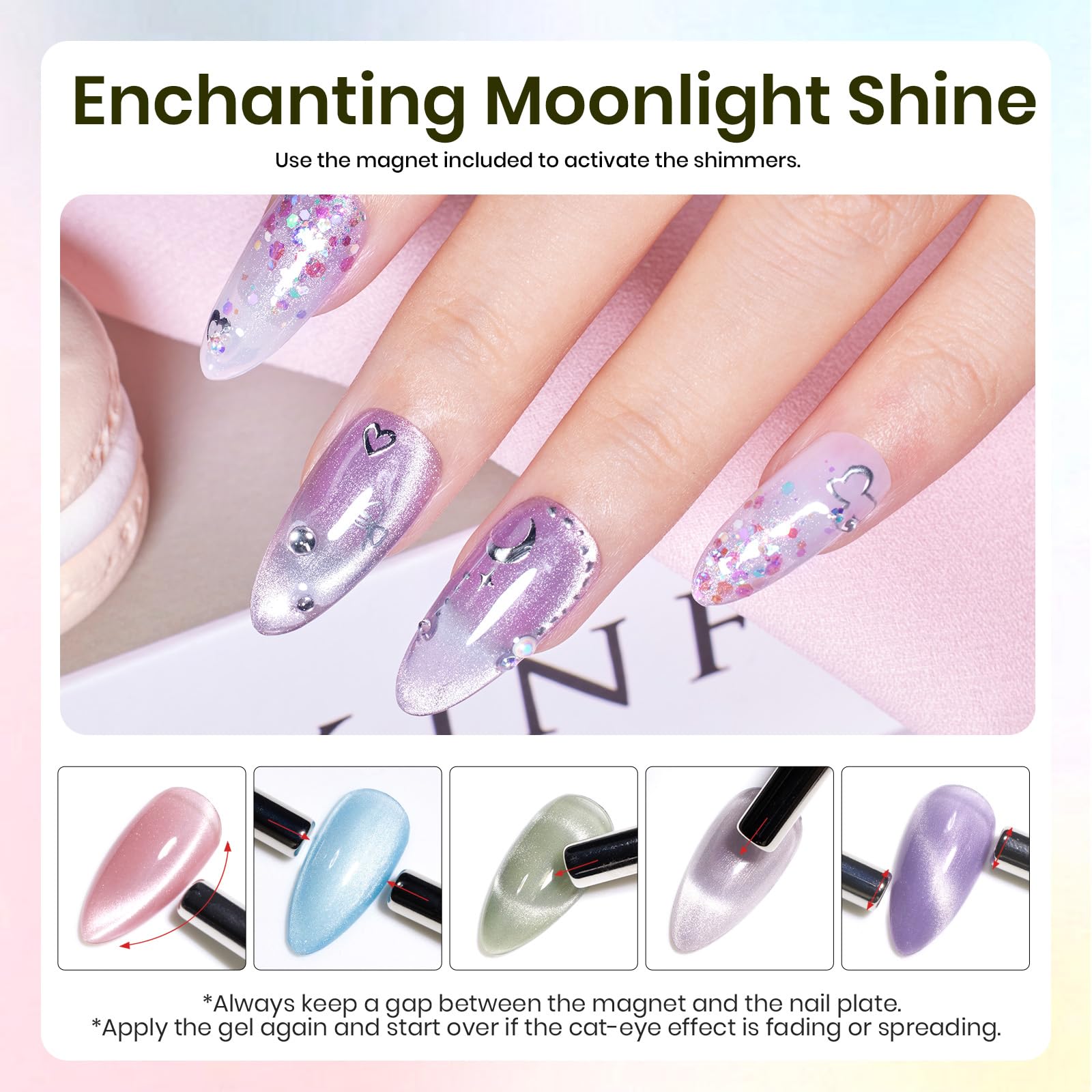 Beetles Cat Eye Gel Nail Polish Set, 6 Colors Jelly Pink Translucent Pastel Blue Green Purple Light Lucite Collection Sheer Gel Polish Soak Off LED Nail DIY Art Salon at Home Gifts for Women - Image 5