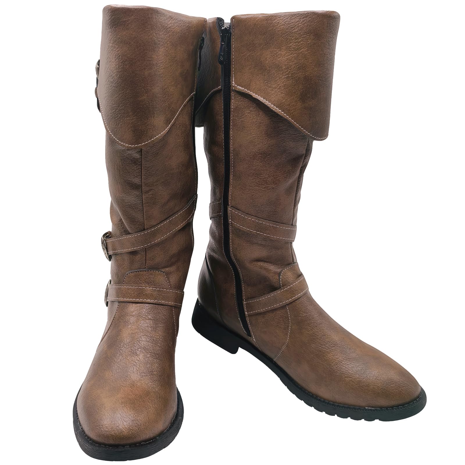 Photo 1 of JUNQIAKO Medieval Male Renaissance Pull On Mid Calf Gothic Boots Adult Pirate Boot Halloween Costume Accessory (SIZE UNKNOWN)
