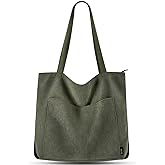 Prite Corduroy Tote Bag for Women Large Shoulder Bag with Zipper and Pockets for College Work Travel Shopping