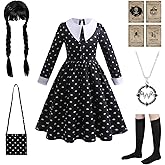 Halloween Costume Girls Cosplay Dress Kid Teen Black Outfit With Wig Bag Earrings Socks Cosplay Party Dress
