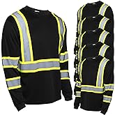 Zhanmai 6 Pack Safety Long Sleeve, Class 3 High Visibility T Shirt with Reflective Strips for Work Surveyor Construction
