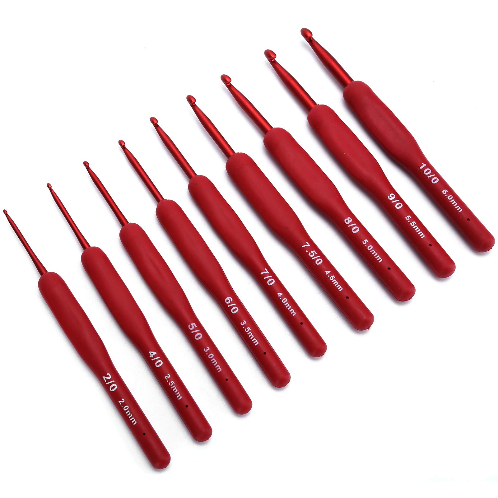 Ergonomic Crochet Hooks Set, 9 Sizes Silicone Soft Grip Handle Aluminum Knitting Needles Kit with Red Handle, Comfortable Crochet Tools for Sweater Making for Beginners and Arthritic Hands