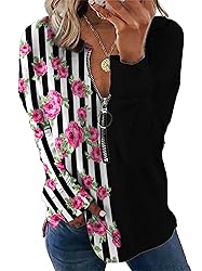 TIAFORD Women's Half Zip Cow Print Sweatshirt Long