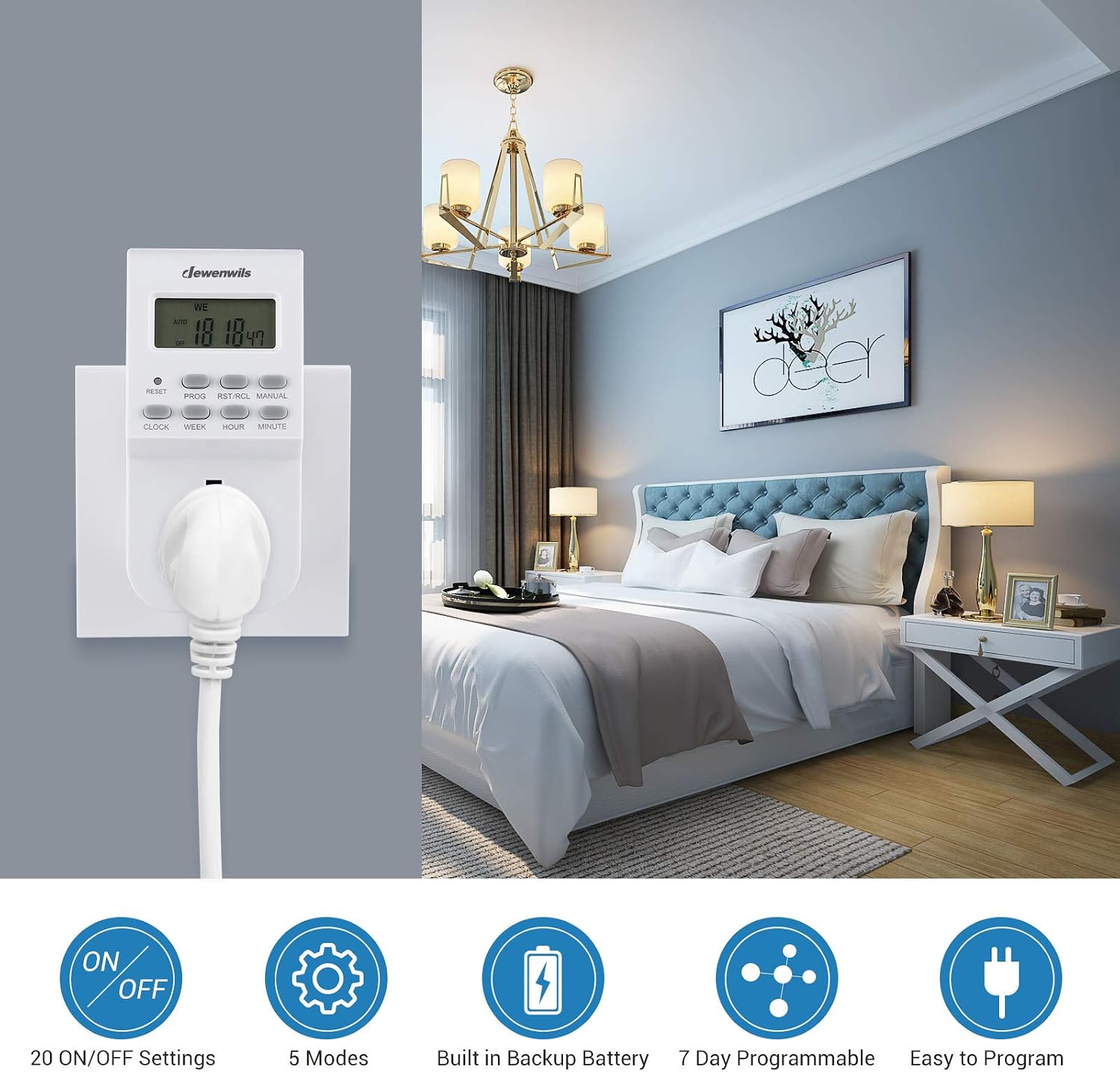 DEWENWILS Digital Lamp Timer Socket Plug - Image 3