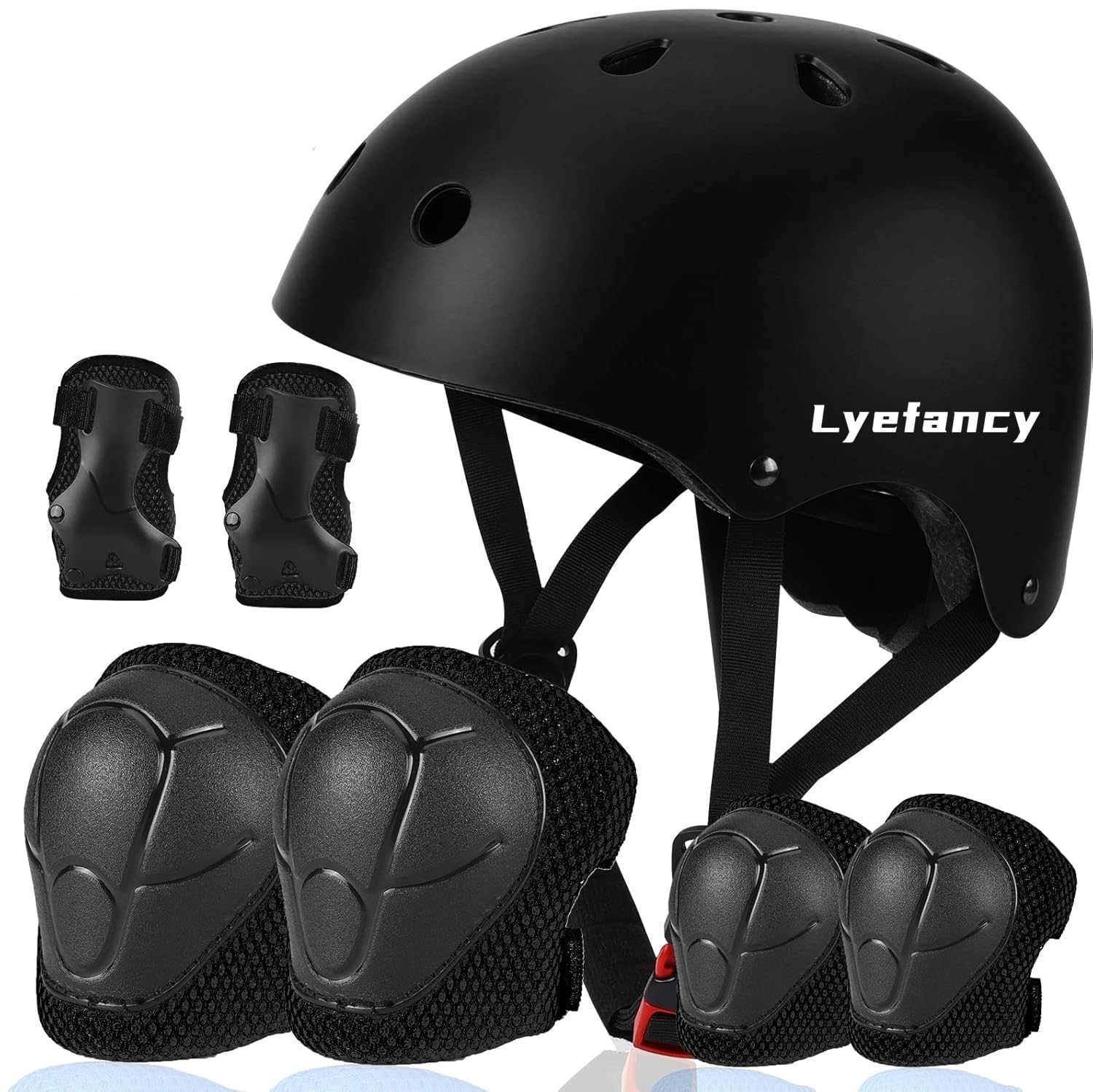 Lyefancy Kids Bike Helmet and Pads Set for 3-13 Years old Boys Girls, Toddler Helmet Protection Gear, Adjustable Safety Kids Helmet Knee Pads Set for Scooter Cycling Skateboard Skating(Black, S)